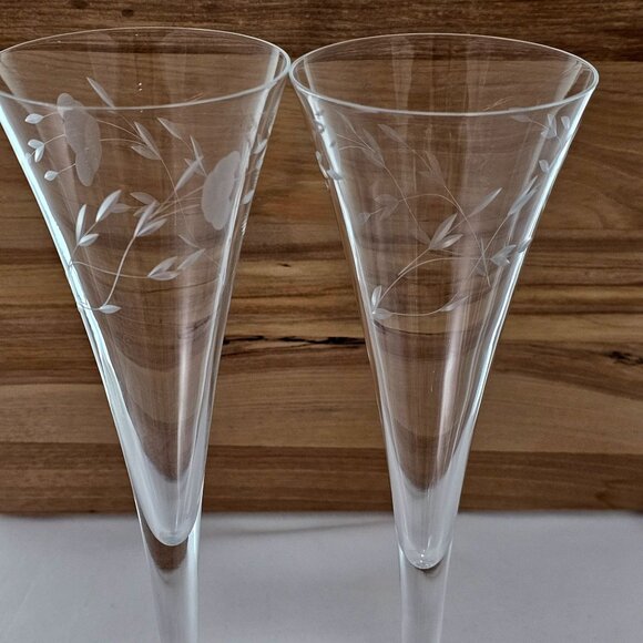 Princess House Heritage Crystal Fluted Champagne Glasses 10" elegant etched glas - Picture 5 of 8